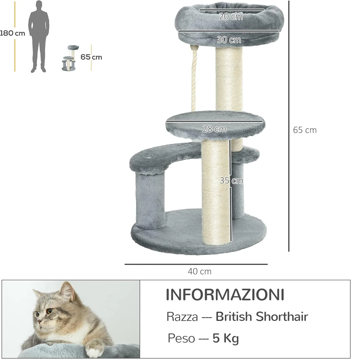 Árbol Rascador 3 Niveles PawHut - Imagen 3